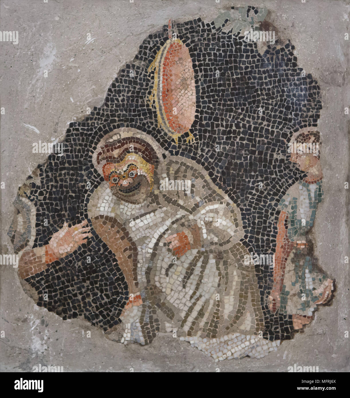 Comedy Szene in der römischen Mosaik Santangelo Sammlung dargestellt, nun im Nationalen Archäologischen Museum (Museo Archeologico Nazionale di Napoli) in Neapel, Kampanien, Italien. Stockfoto