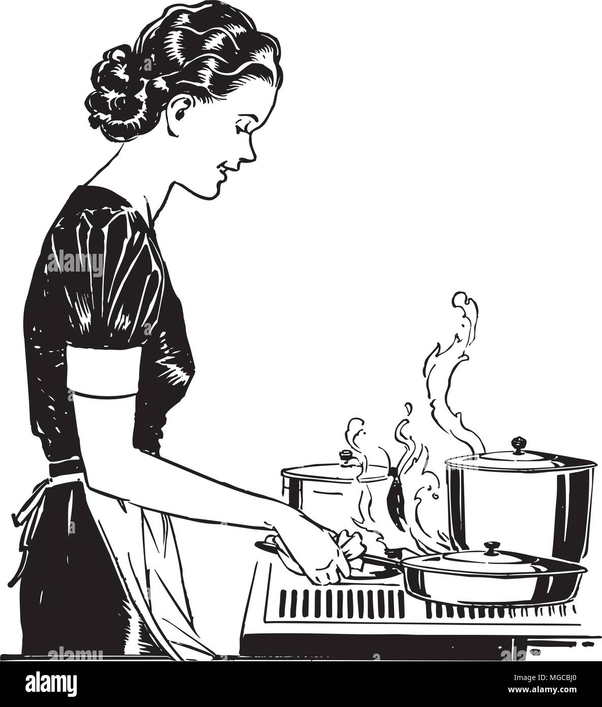 Retro Lady Kochen - Retro Clipart Illustration Stock Vektor