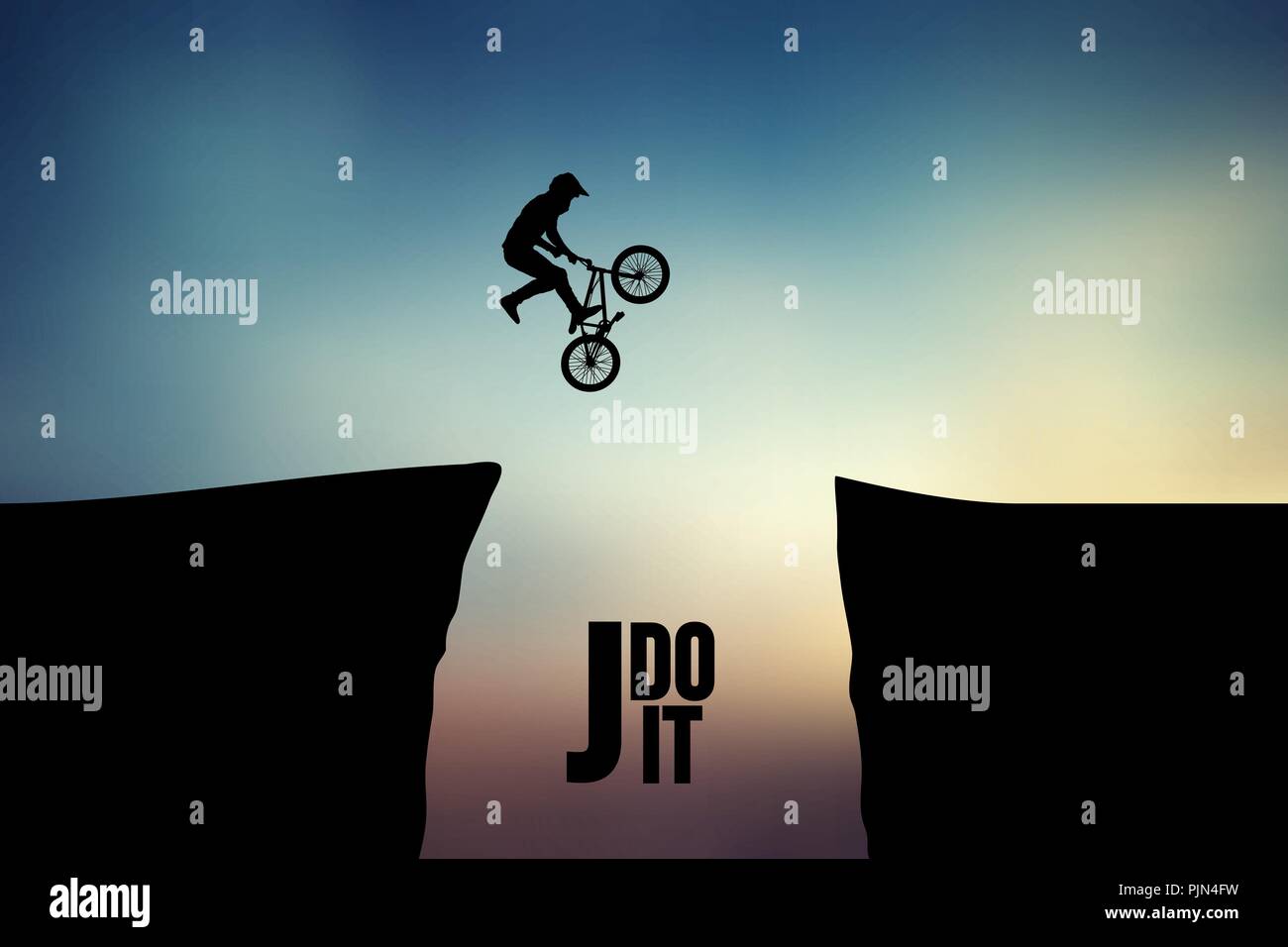 Silhouette einer BMX-rider. Hintergrund und Text auf einem separaten Layer, Farbe kann mit einem Klick geändert werden. Vector Illustration Stock Vektor