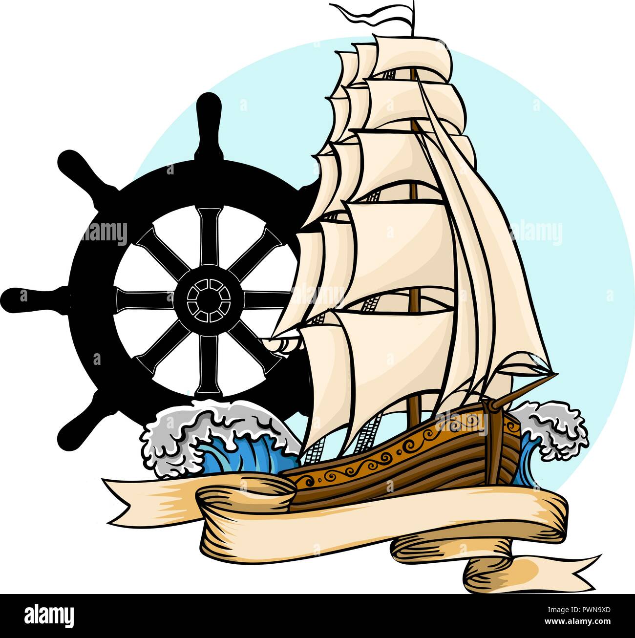 Vektor altes Schiff. Vektor flachbild Cartoon Illustration Stock Vektor