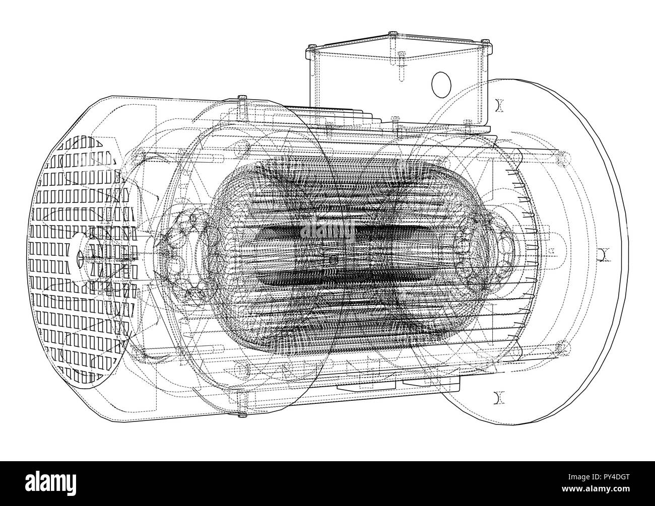 Elektromotor Skizze. Vektor Stock Vektor