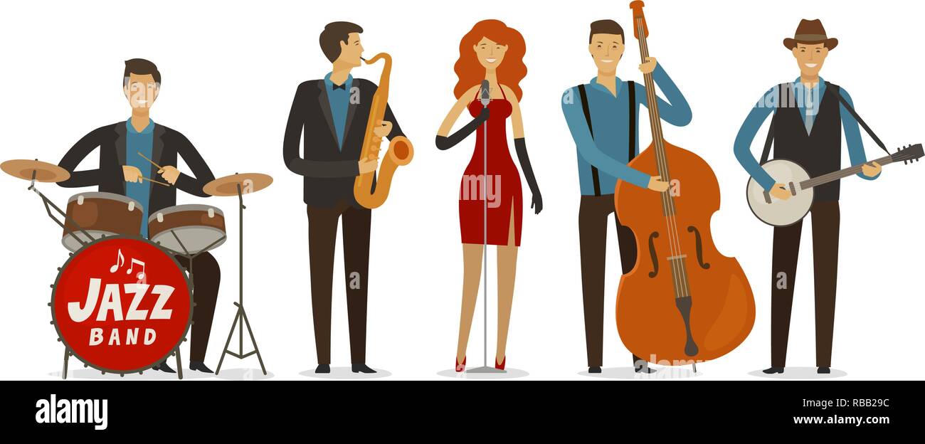 Jazz Band. Blues Musik, Musical Festival Konzept. Cartoon Vector Illustration Stock Vektor