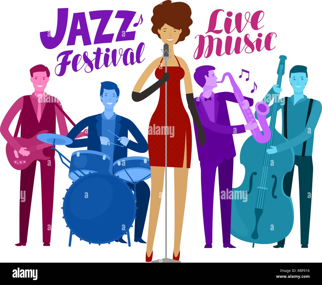 Jazz Festival. Live Musik, Performance Concept. Cartoon Vector Illustration Stock Vektor