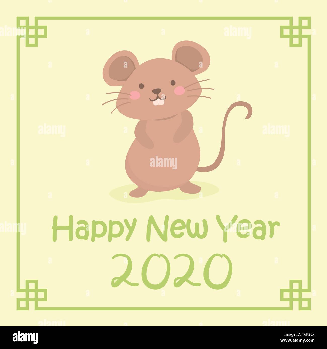 Chinesisches Neujahr 2020 niedliche Ratte Maus Tierkreis Zeichen Vector Illustration Cartoon Grußkarte Stock Vektor