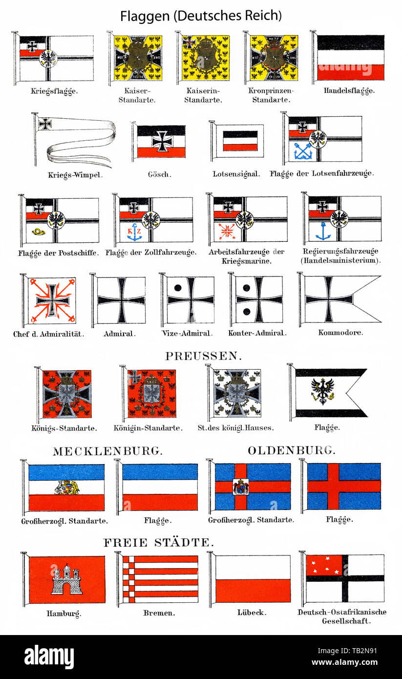 Fahnen und Flaggen in Deutschland verwendet, aus dem Deutschen Reich, 19. Jahrhundert, Stockfoto