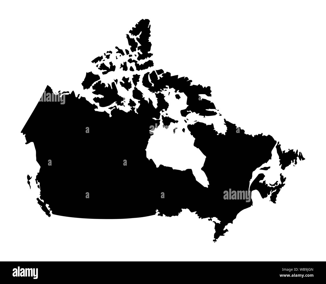 Kanada dunkle Silhouette Karte auf weißem Hintergrund Stock Vektor