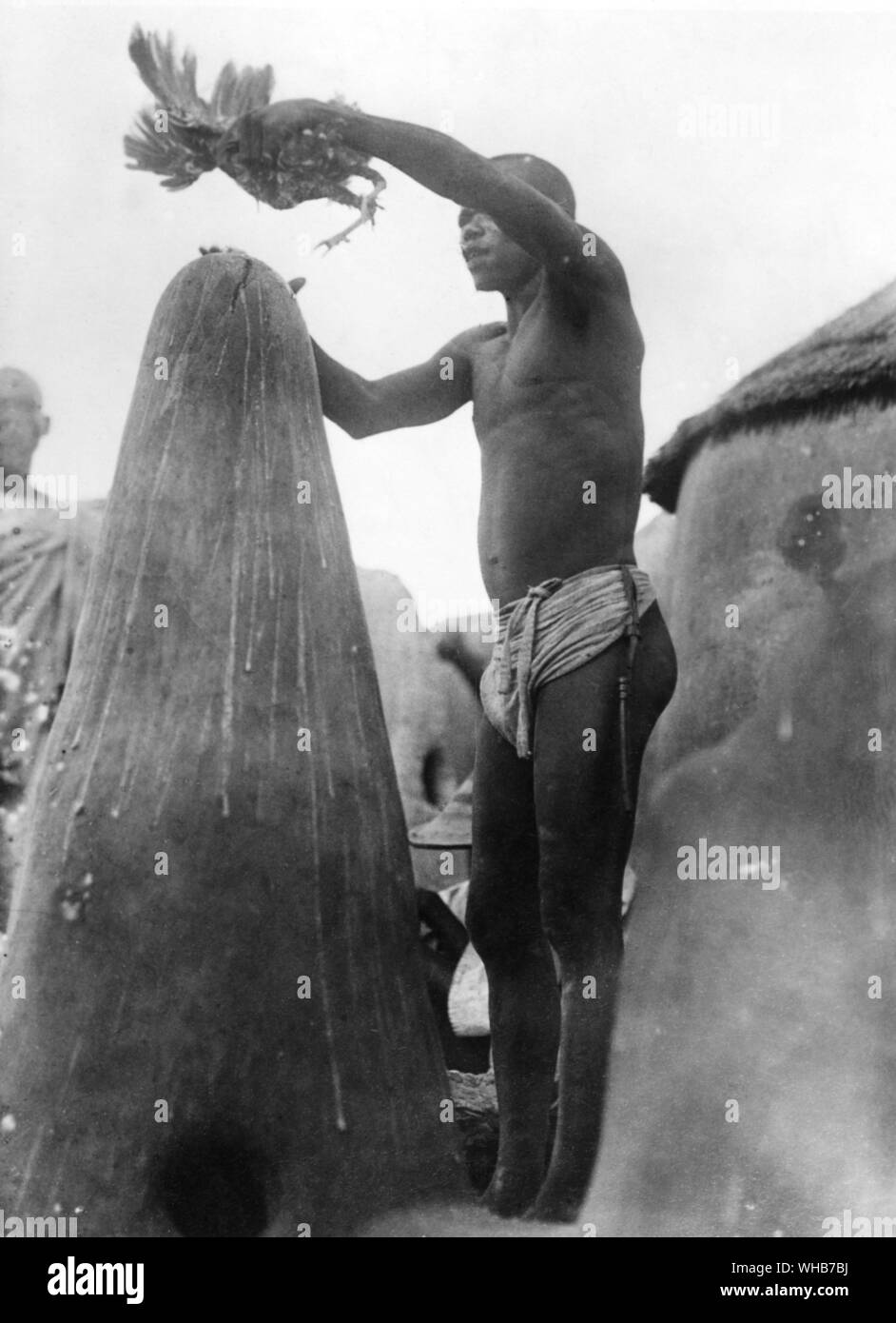 Ashanti Jugend mit Geflügel auf den Geist seines Vaters Stockfoto