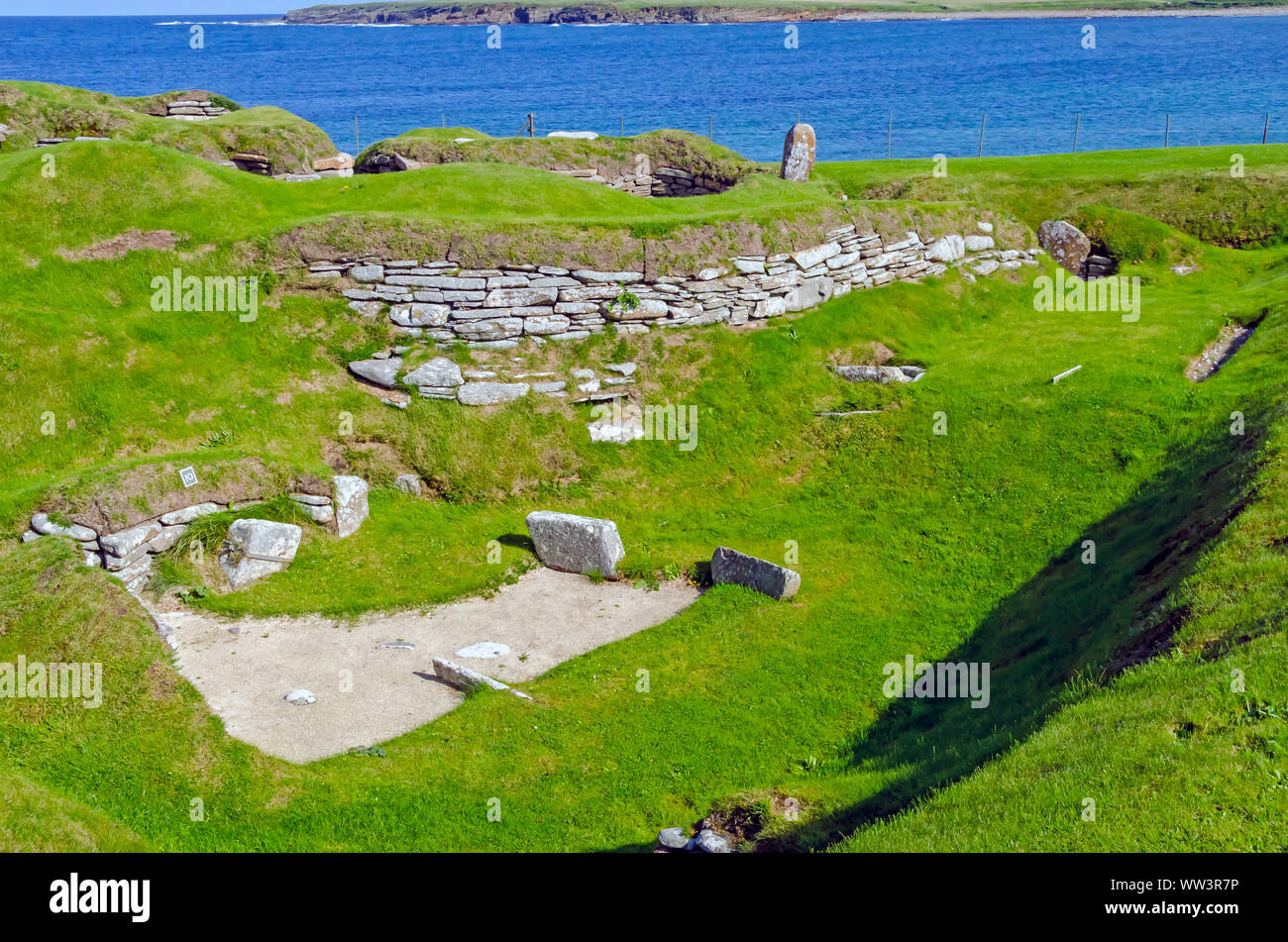 Skara Brae Neolitchic Abrechnung mehr als 5.000 Jahre alt ist der am besten erhaltene Steinzeit jungsteinzeitliche Dorf in Nordeuropa, Orkney, Schottland Stockfoto