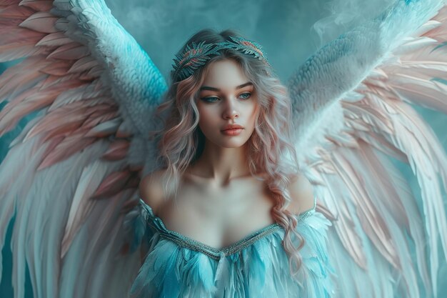 Premium AI Image | Beautiful angelic woman with enormous wings ...