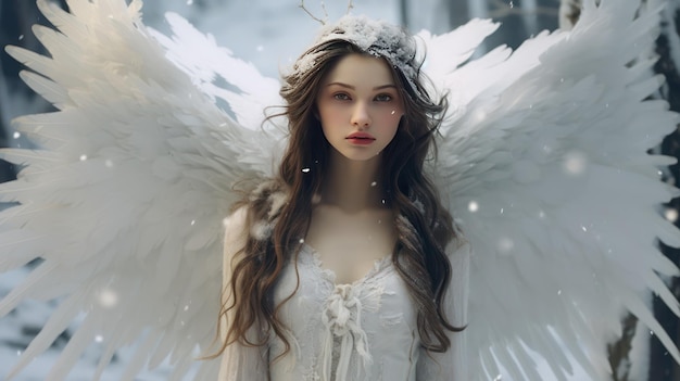 Premium AI Image | Fantasy Portrait of an Angel in a Winter Wonderland