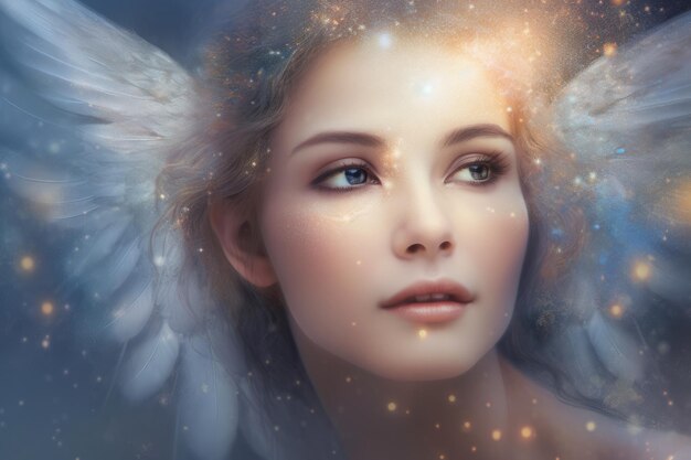 Premium AI Image | Portrait of Glittering Angel in a Heavenly World