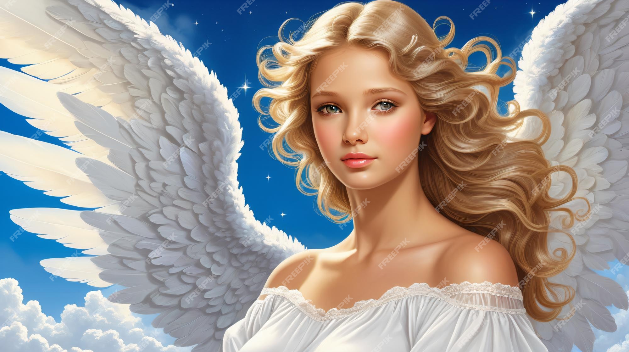 Premium AI Image | Seraphic Splendor Beautiful Angel in the Sky