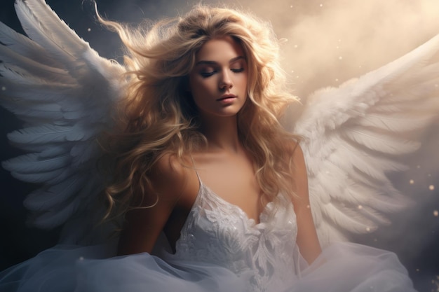 Premium AI Image | Serene angel heaven woman Religion wing Fictional ...