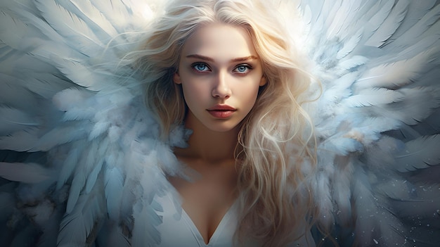 Premium AI Image | a woman with white wings on her head