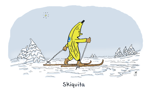 Cartoon: Wintersport (medium) by Lo Graf von Blickensdorf tagged banane,obst,ski,skilanglauf,schnee,skiquita,chiquita,karikatur,lo,graf,cartoon,wortspiel,skier,wintersporf,berchtesgaden,humor,winter,banane,obst,ski,skilanglauf,schnee,skiquita,chiquita,karikatur,lo,graf,cartoon,wortspiel,skier,wintersporf,berchtesgaden,humor,winter