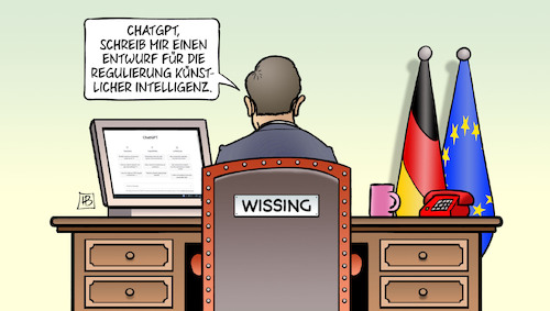 Cartoon: KI-Regeln (medium) by Harm Bengen tagged chatgpt,regulierung,künstliche,intelligenz,wissing,computer,schreibtisch,digitales,ki,harm,bengen,cartoon,karikatur,chatgpt,regulierung,künstliche,intelligenz,wissing,computer,schreibtisch,digitales,ki,harm,bengen,cartoon,karikatur