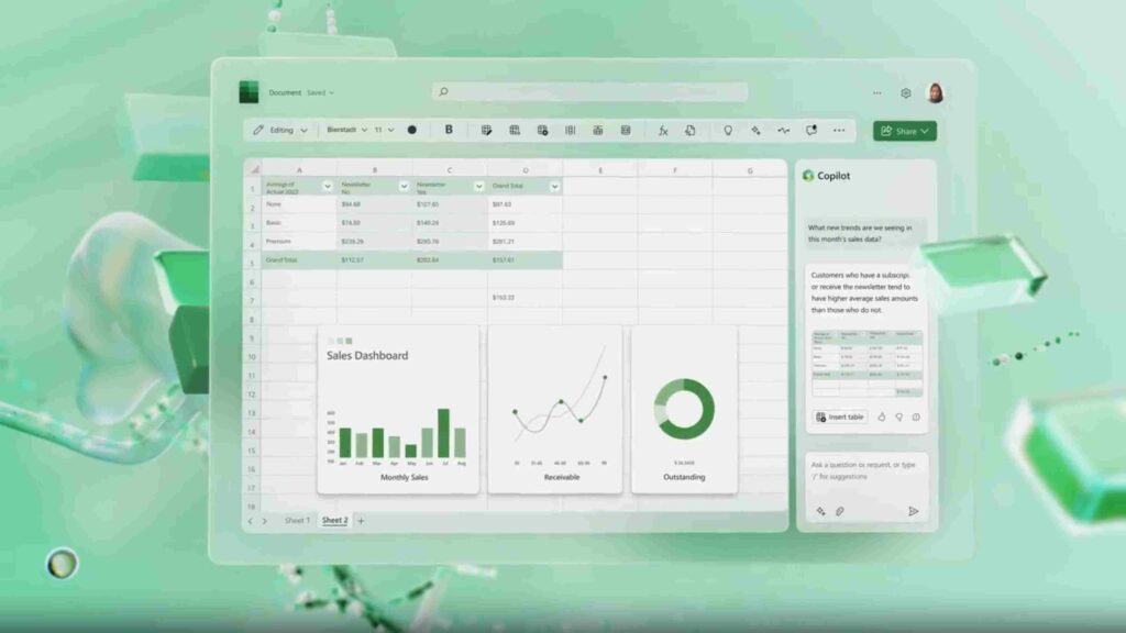 Una captura de imagen de lo que será la tecnología de inteligencia artificial de Copilot en Excel