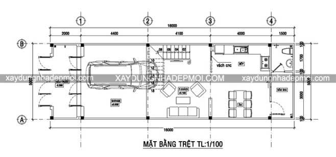 Bản vẽ nhà phố đẹp 4 tầng diện tích 5x16m2 - Hình 1