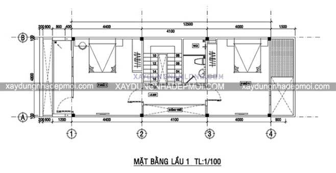 Bản vẽ nhà phố đẹp 4 tầng diện tích 5x16m2 - Hình 2