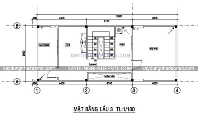 Bản vẽ nhà phố đẹp 4 tầng diện tích 5x16m2 - Hình 3