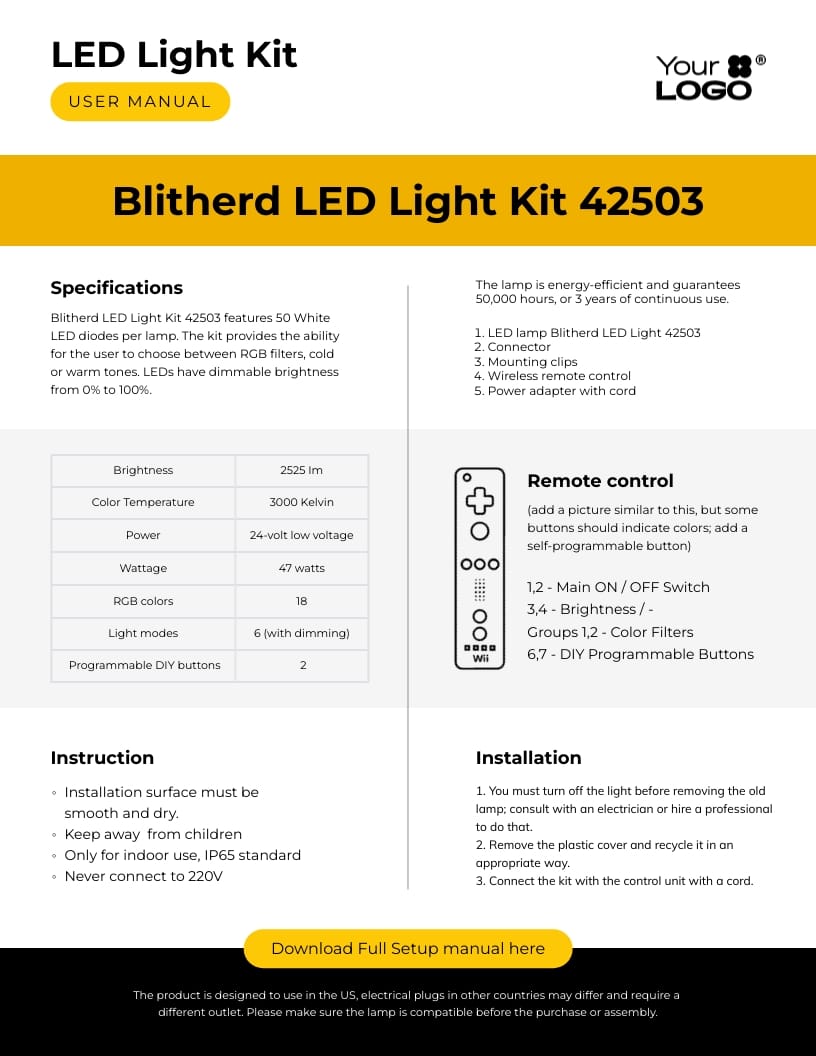 Sleek LED Light Kit User Manual Template