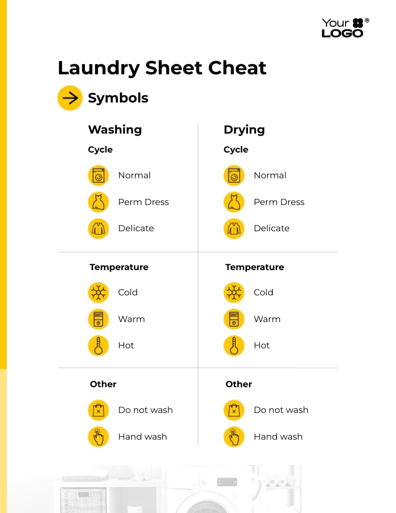 Sleek Laundry Cheat Sheet Template