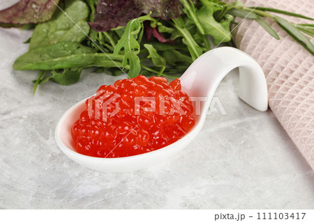 Red caviar in the bowl 111103417